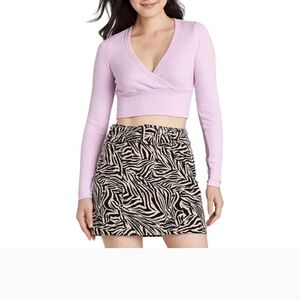 Lilac Ribbed Wrap Crop Top